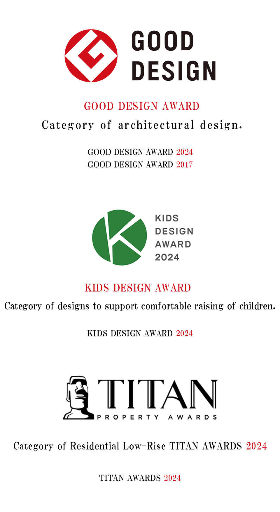 GOOD DESIGN AWARD Winner | Awarded in the residential design category. /  KIDS DESIGN AWARD Winner | Awarded in the design category with children in mind